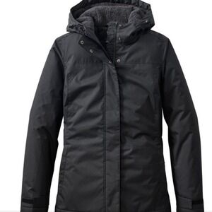 LL Bean Winter Warmer Black  Fleece Lined Hooded Jacket Large Gorpcore Camping